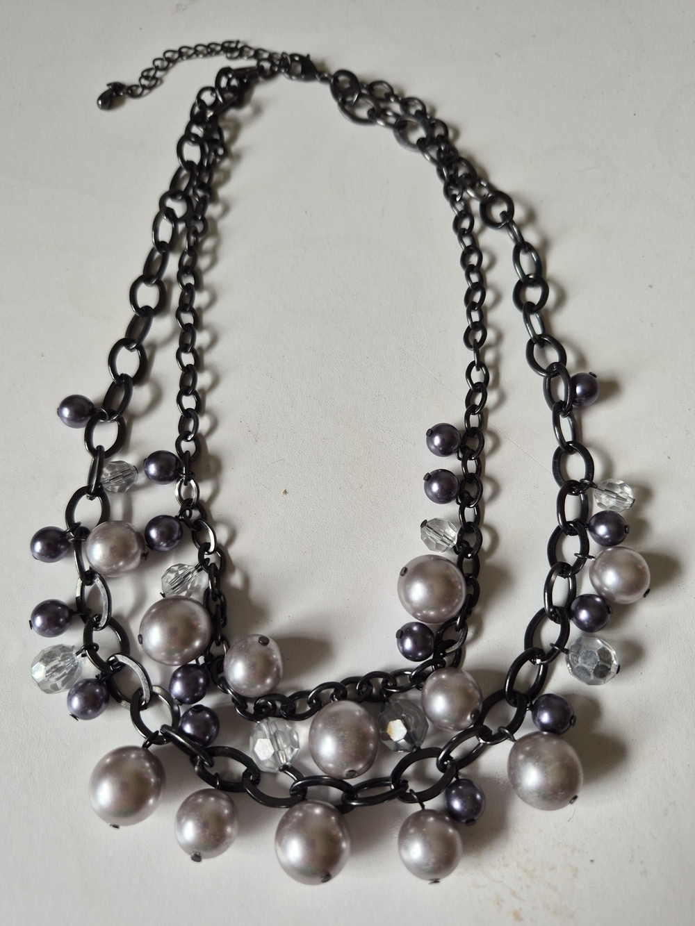 Women's Multi-Strand Gunmetal Pearl Necklace - Stylish Gray Statement Jewelry